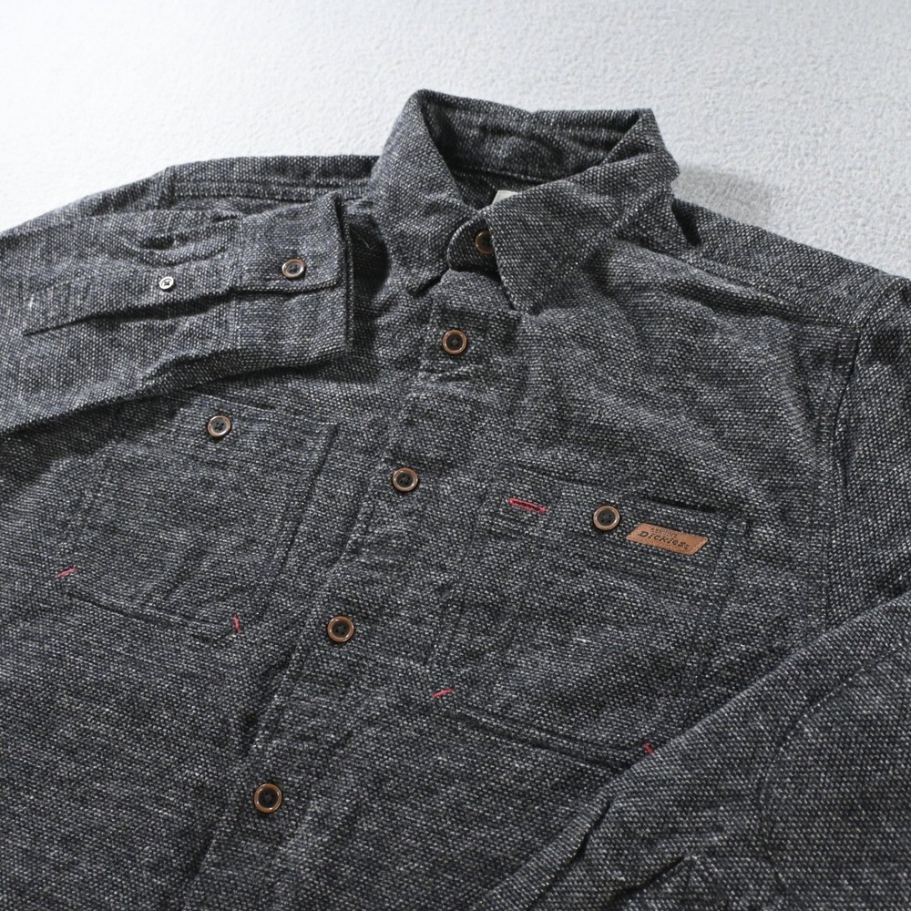 Genuine Dickies Mens Long Sleeve Button Up Work Shirt Small Dark Gray Textured